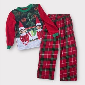 Elf on the Shelf Fleece Christmas Pajama Set Kids XS 4/5 Red Plaid Holiday PJs